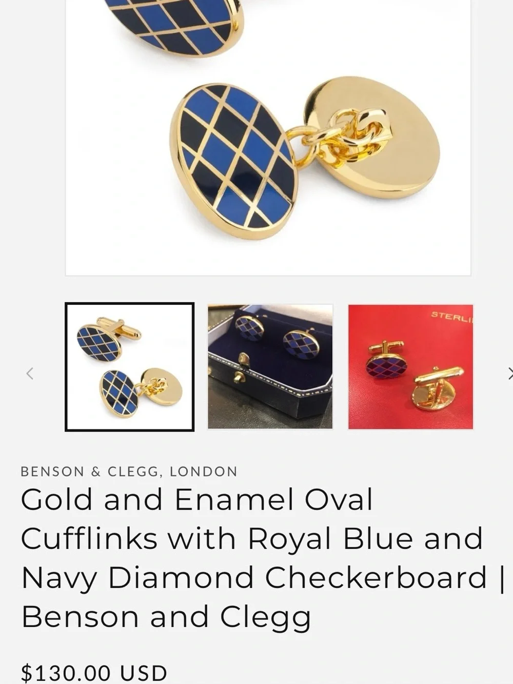 Vtg Benson and Clegg Oval Cufflink, Green and Navy Enamel, NOTE: ONLY ONE (1)